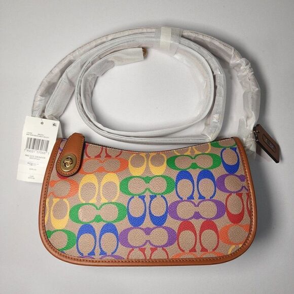 COACH SWINGER Pride Crossbody Shoulder Rainbow Signature Canvas CA100 NWT - Picture 1 of 9